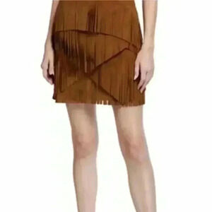 Kobi Halperin Portia Suede Fringe 100% Goat  Lined Mini Women's Skirt Size 8